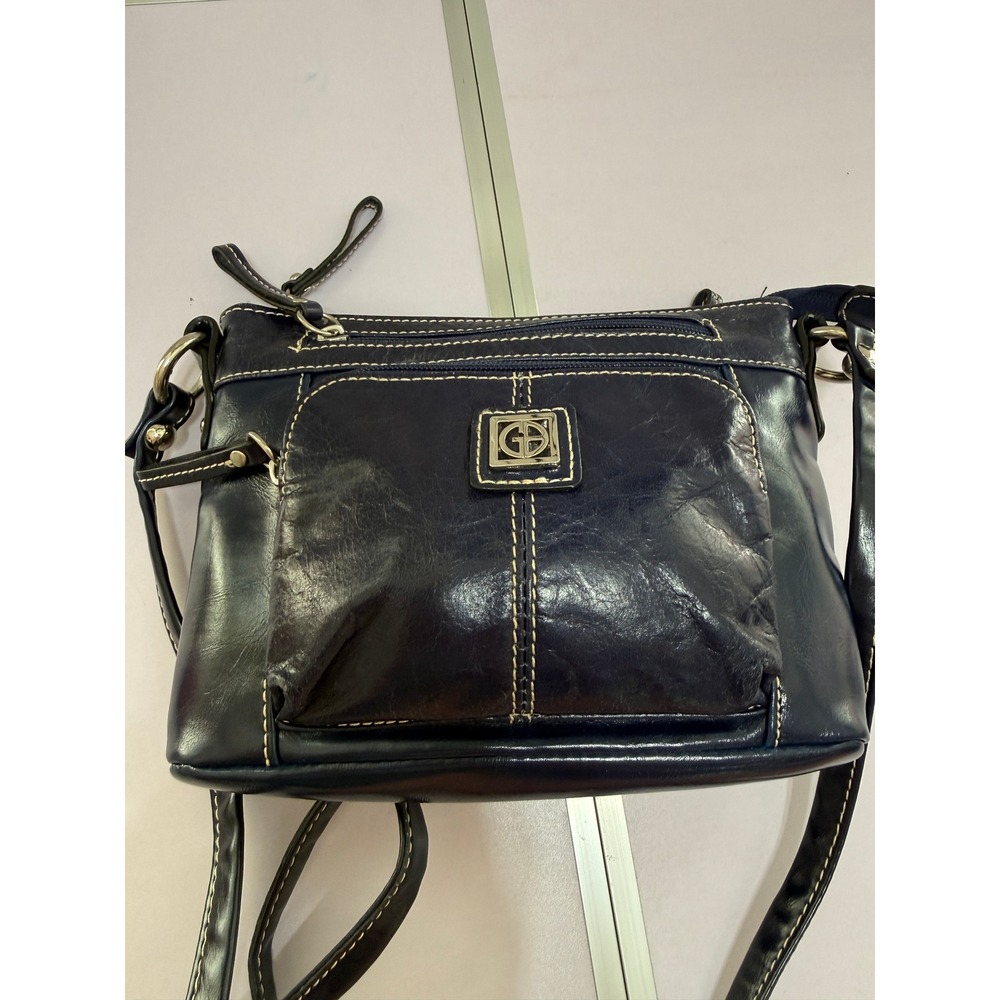 Giani Bernini Navy Blue Genuine Leather Crossbody Bag 9x6 Multi Pocket Purse - Picture 9 of 14